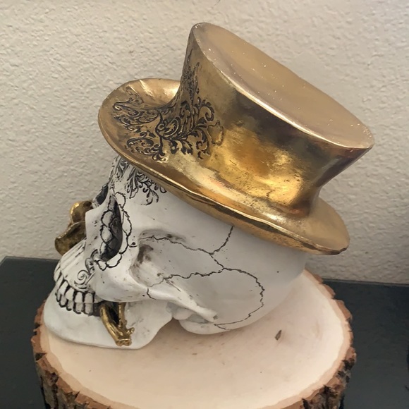 Gold Top Hat Skeleton Skull Head Decor - Picture 4 of 9